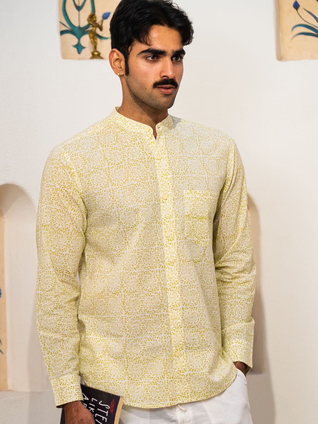 Full Sleeve Indian Hand Block Print Shirt Sunlit Floral Print Cotton Kurta Shirt 100% Cotton Fabric